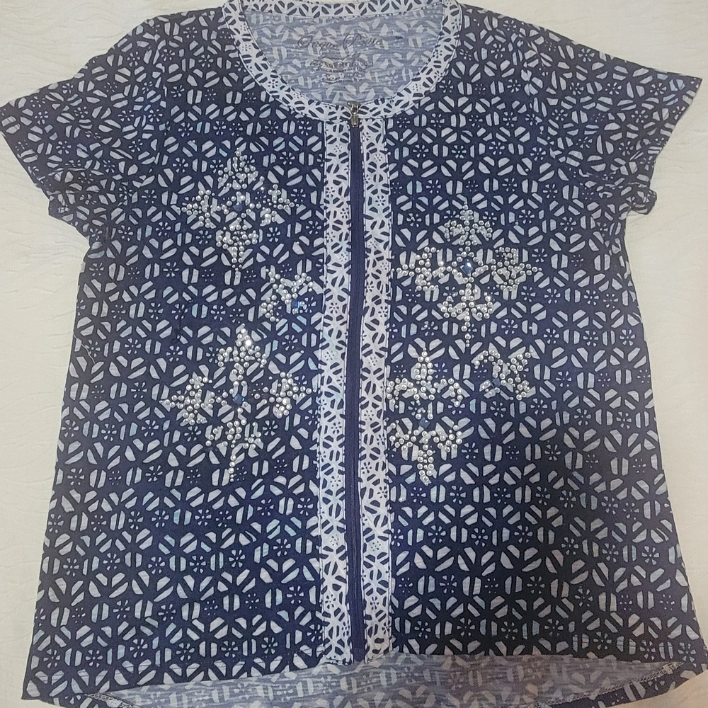 Elegant Navy Floral Blouse Size LP